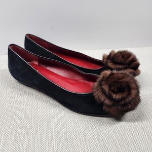 Grigiarancio By Calzaturificio Marco Size 7.5 M Black Leather Flats Fur Rose